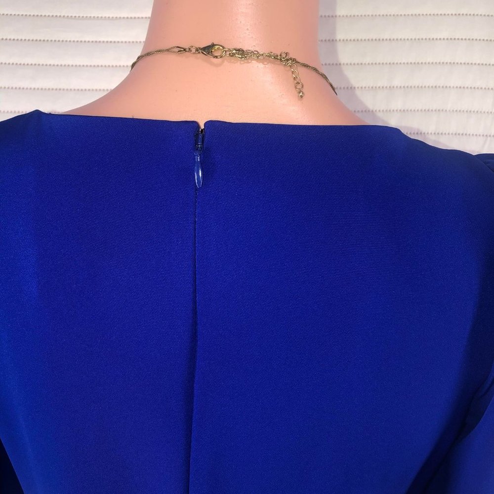 👗Adriana Papell  Womens Blues zippered pouf V Neck Maxi Formal Sheath dress 🌷 - Picture 14 of 16